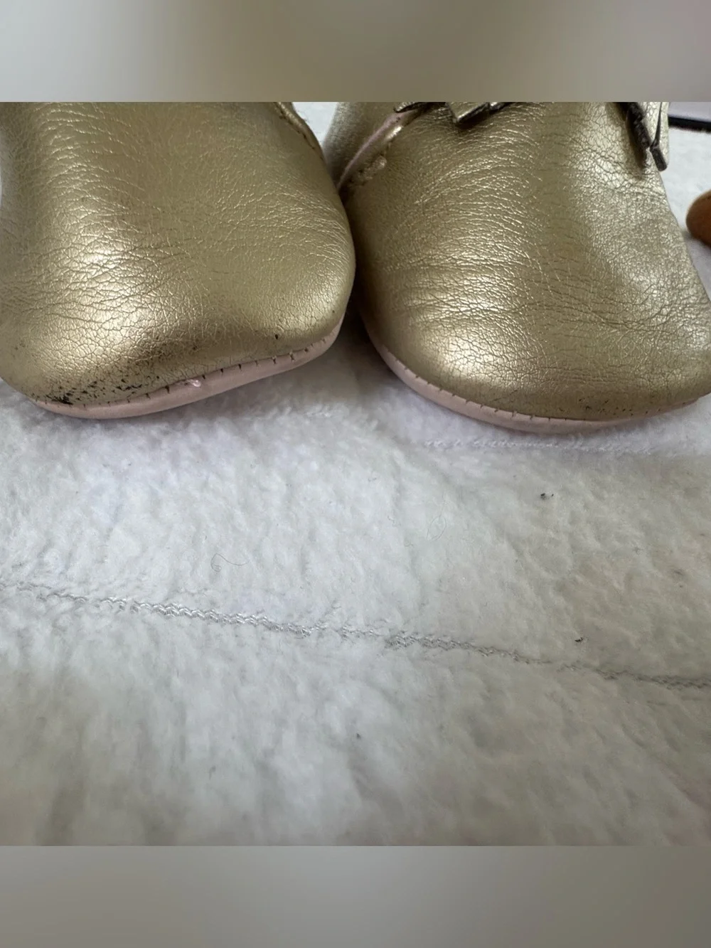 Bundle of baby moccasins, Gold and Brown leather Baby Shoes